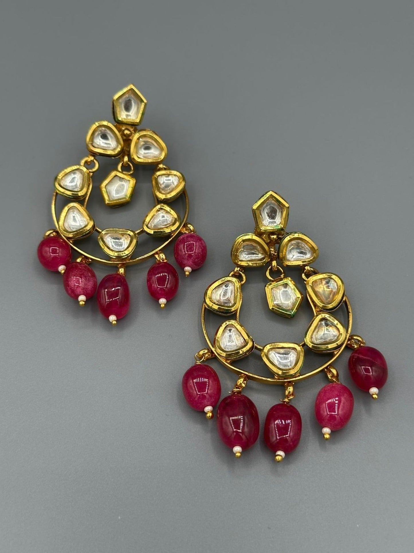 Golden white pink and red-H&A Jewellery Indian Kundan Earrings