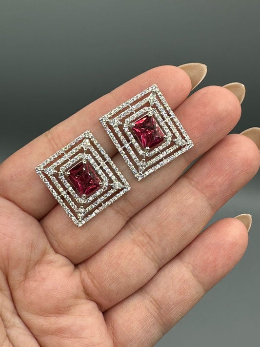 Silver and red-H&A Jewellery Stud Earrings
