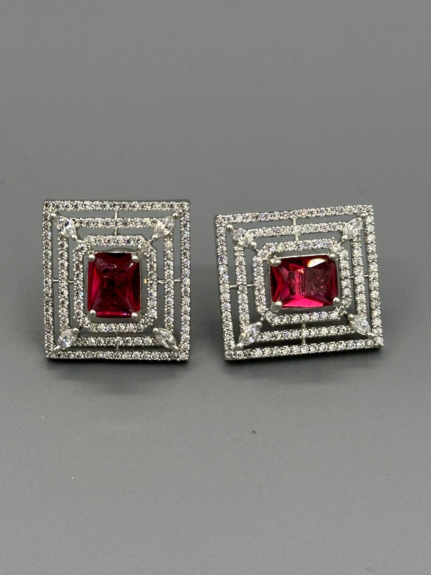 Silver and red-H&A Jewellery Stud Earrings