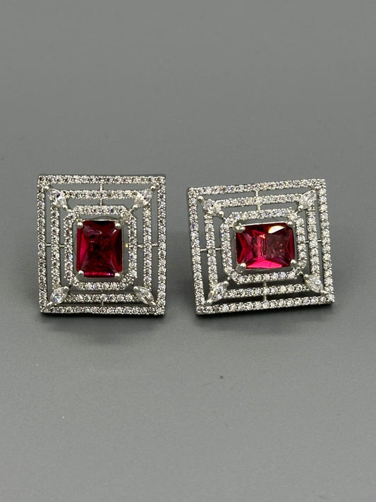 Silver and red-H&A Jewellery Stud Earrings