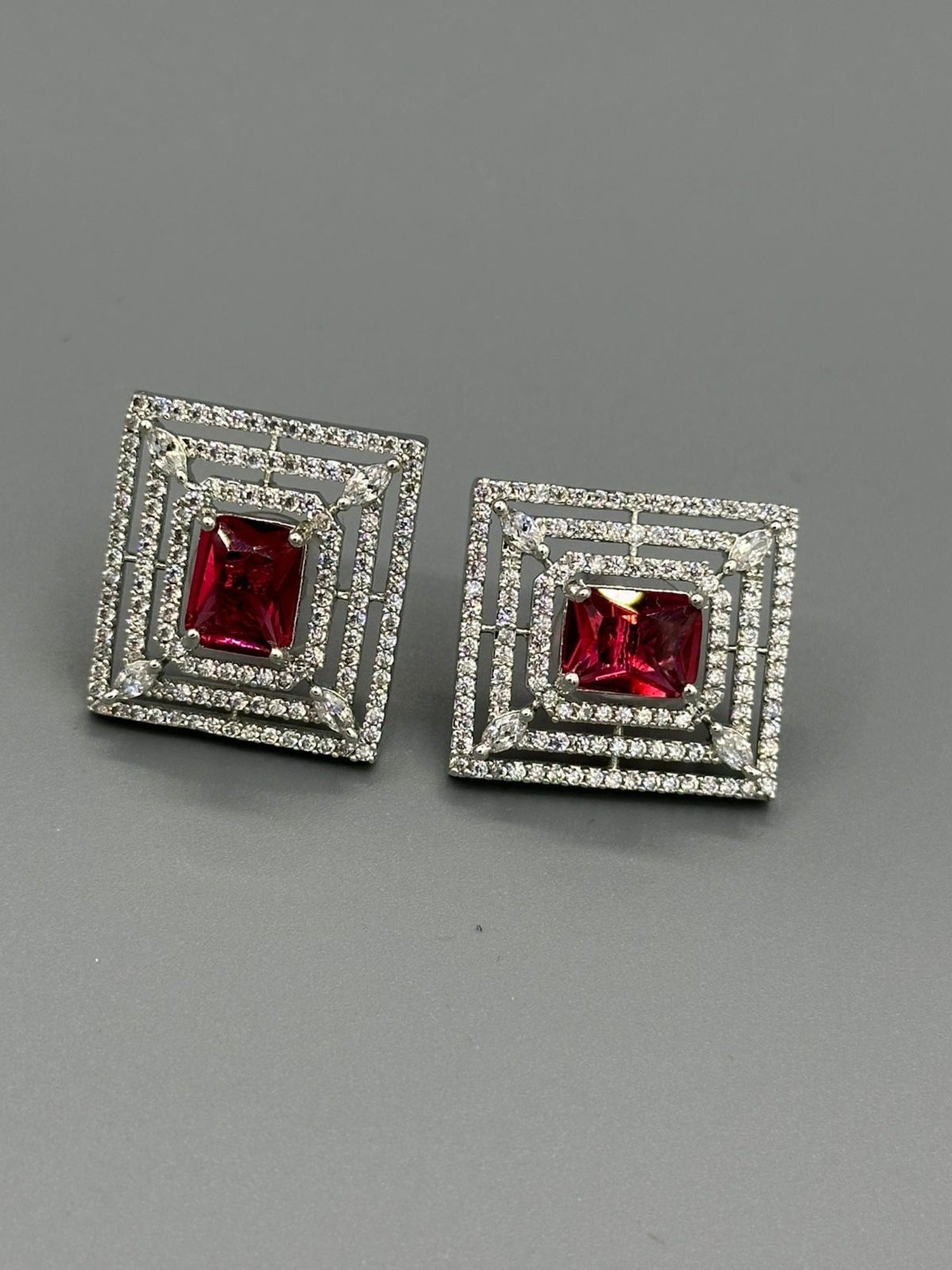 Silver and red-H&A Jewellery Stud Earrings