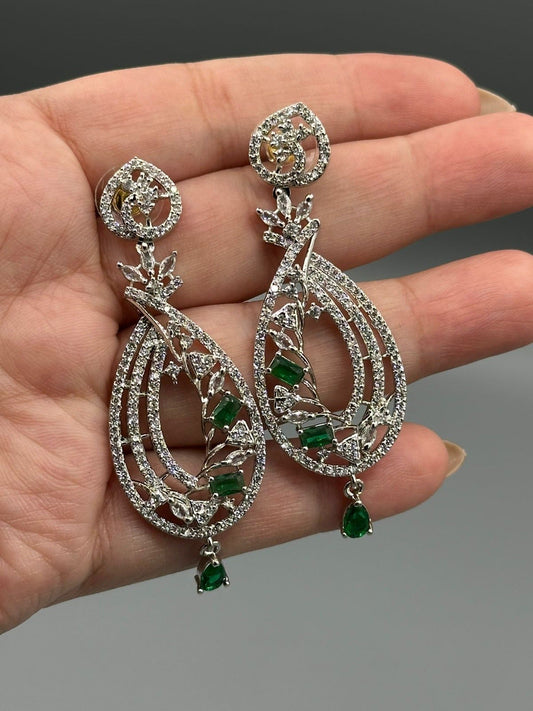 Silver and green-H&A Jewellery Earrings