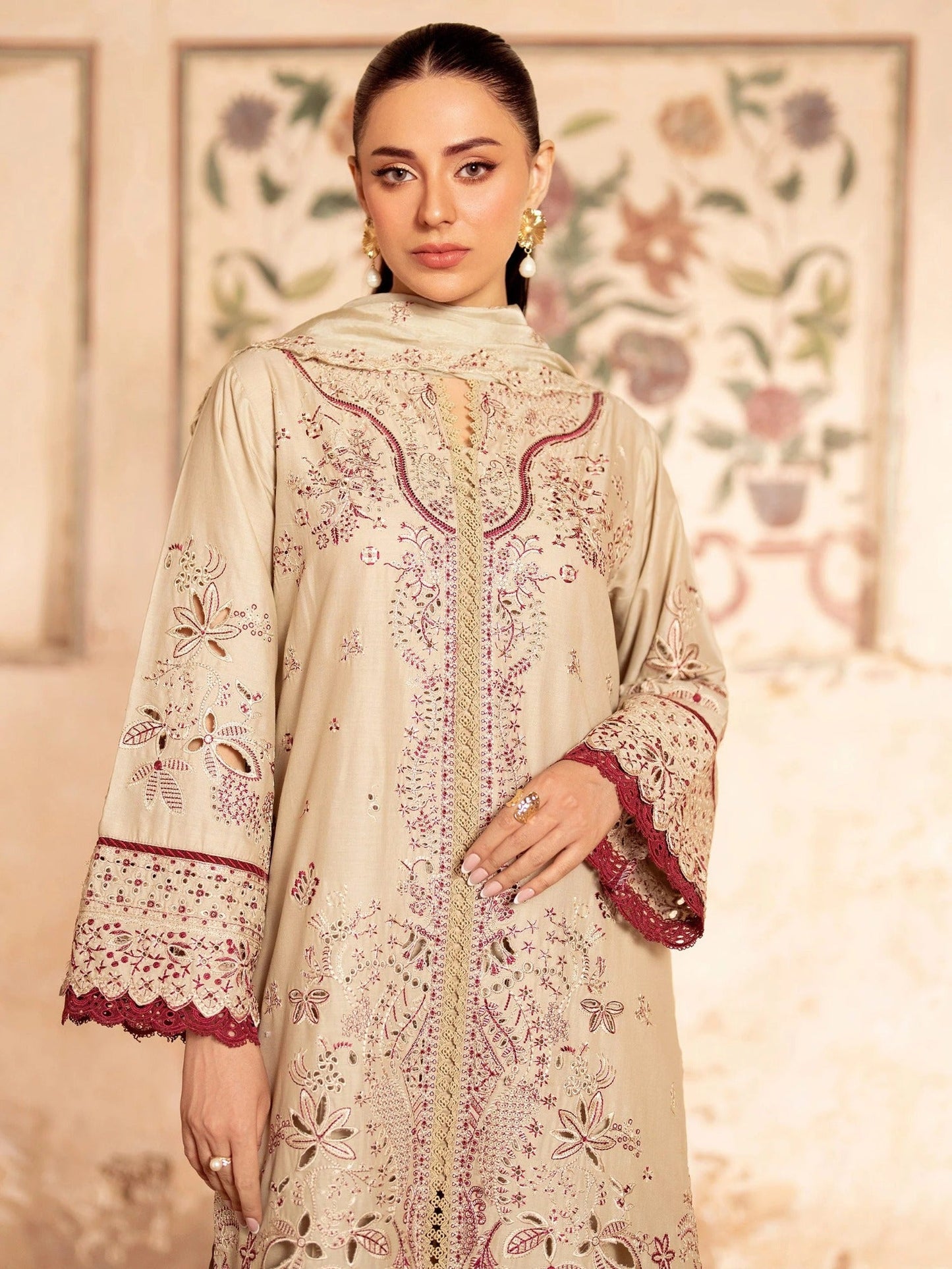 Panache Apparel Rang-e-Bahar Lawn Embroidered Stitched Suit-Ufaq