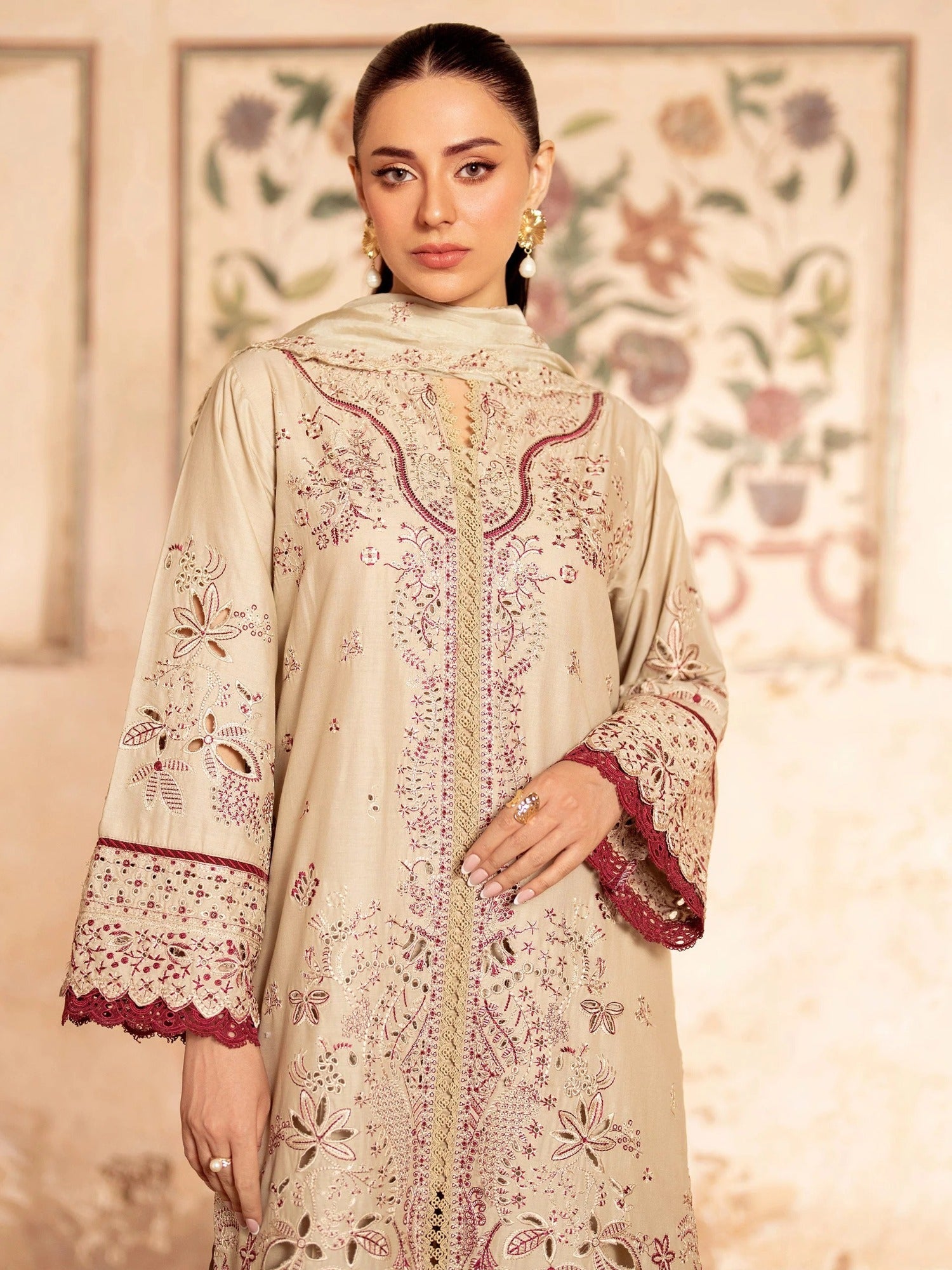 Panache Apparel Rang-e-Bahar Lawn Embroidered Stitched Suit-Ufaq