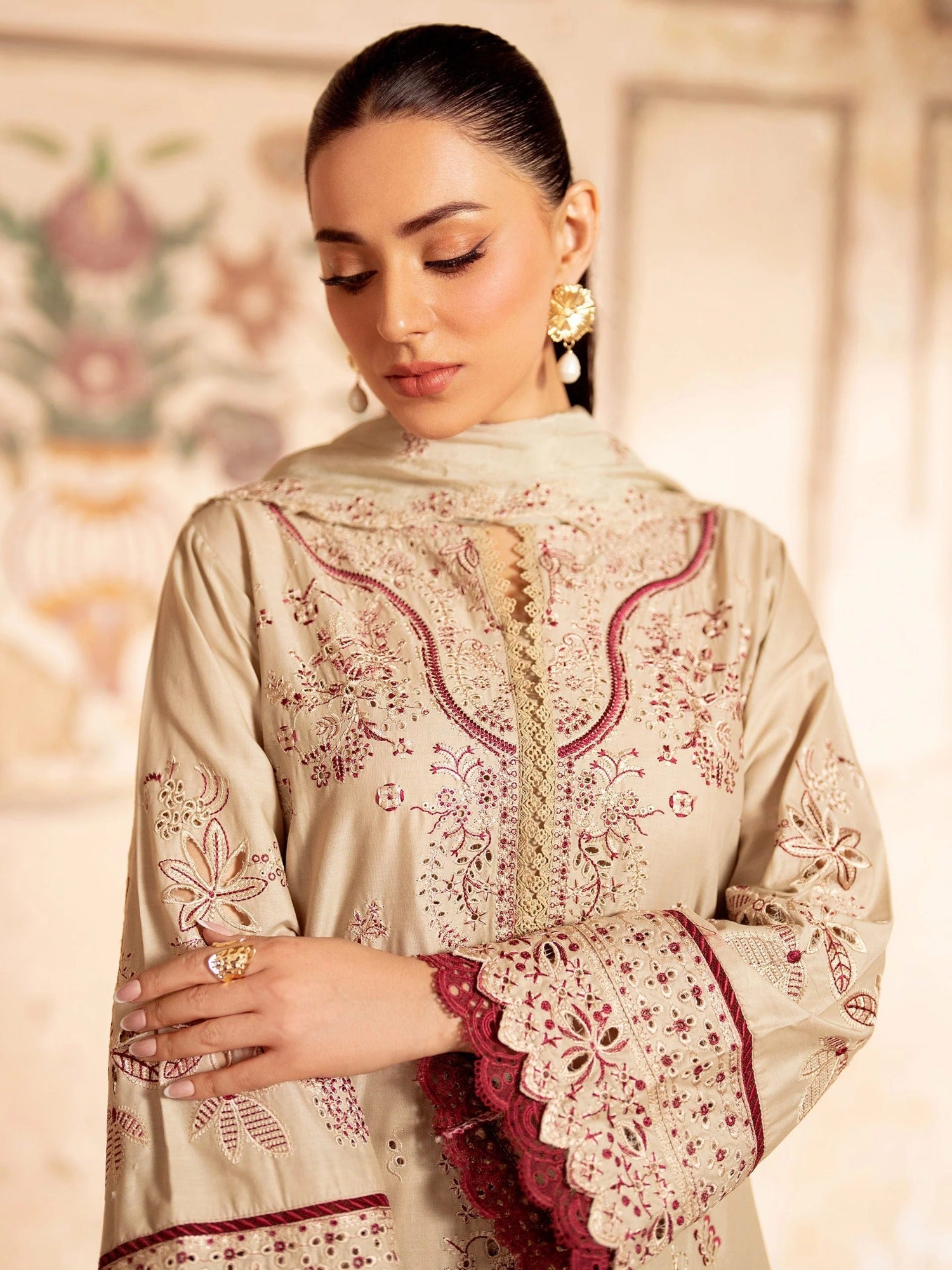 Panache Apparel Rang-e-Bahar Lawn Embroidered Stitched Suit-Ufaq