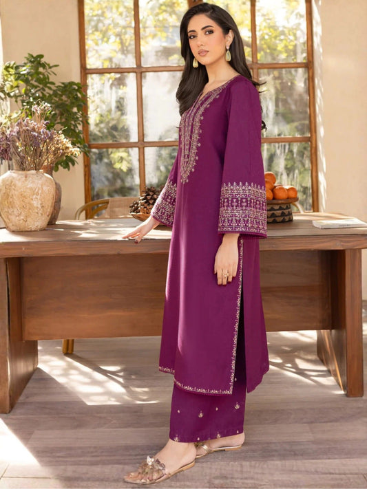 Purple-Ayat Closet Lawn Embroidered Stitched 2-Piece Suit-Purple Lux