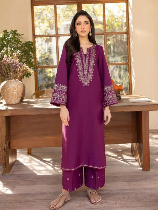 Purple-Ayat Closet Lawn Embroidered Stitched 2-Piece Suit-Purple Lux