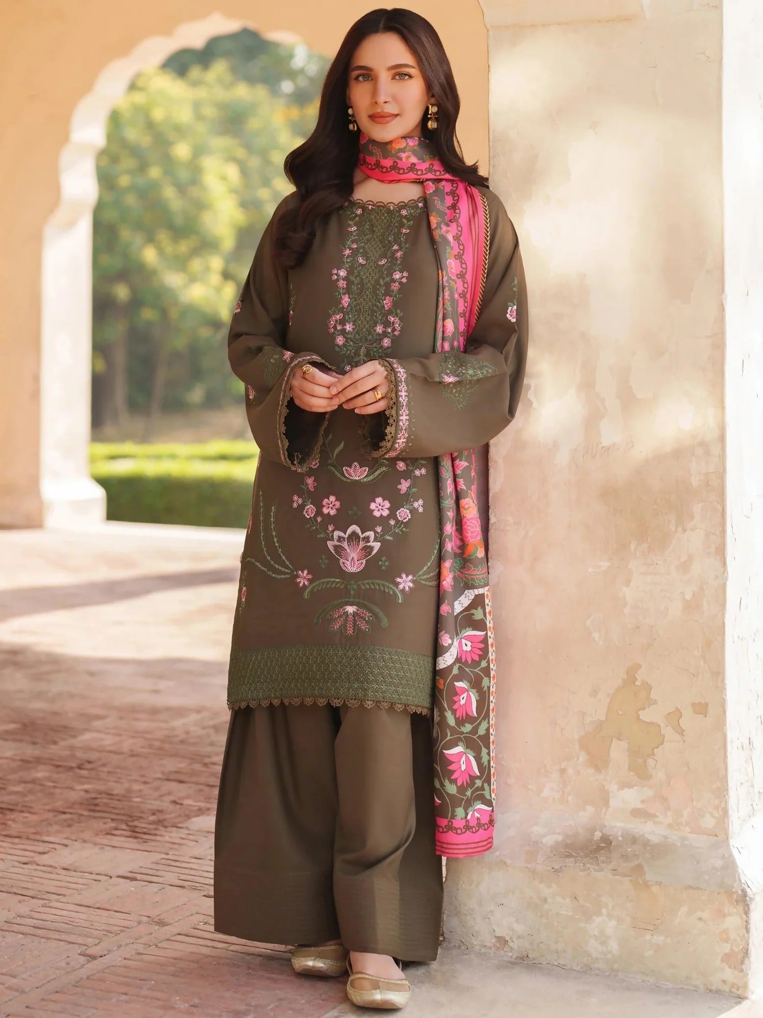 Panache Apparel Linen Embroidered Stitched Suit-Janna