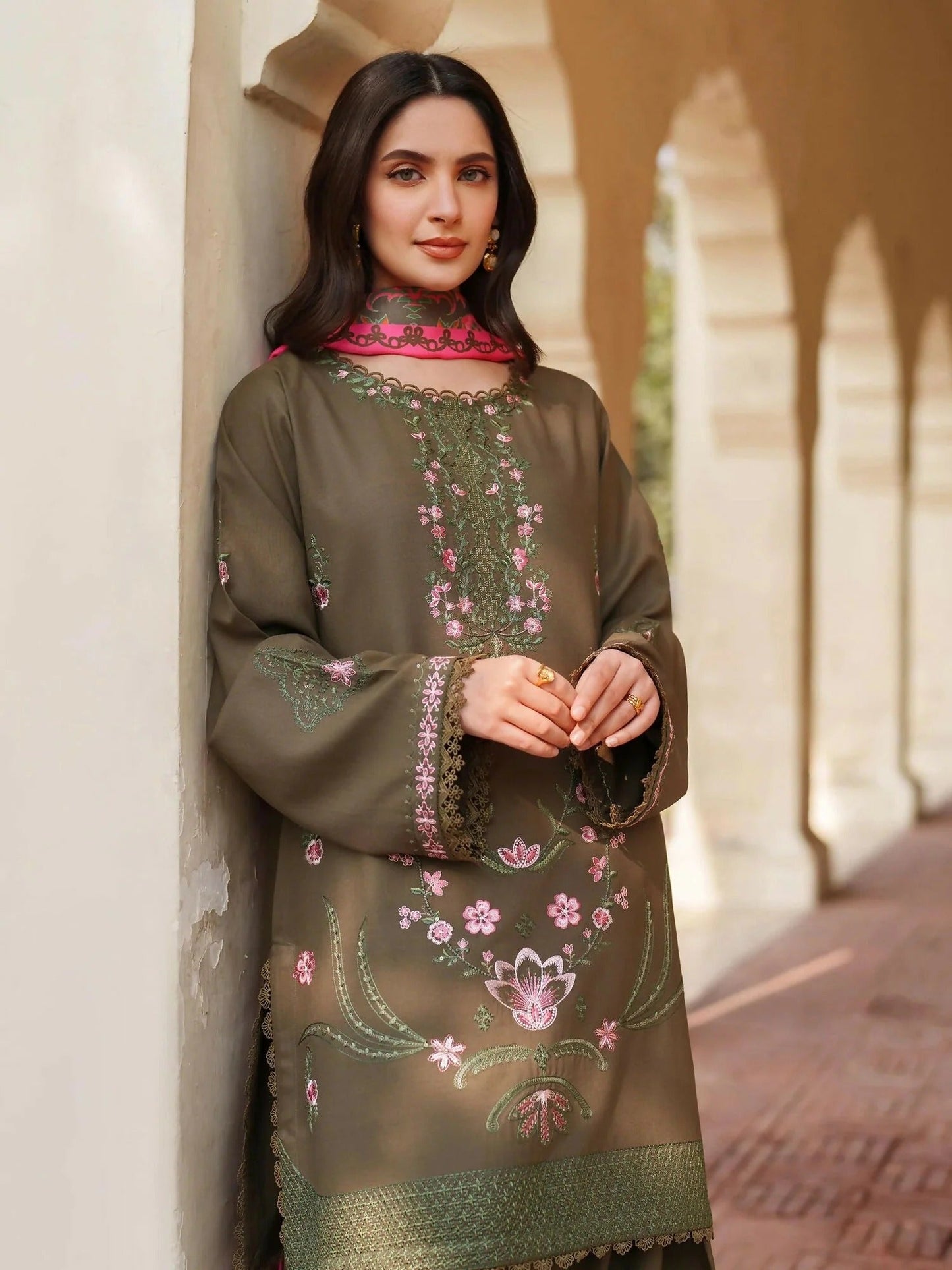 Panache Apparel Linen Embroidered Stitched Suit-Janna