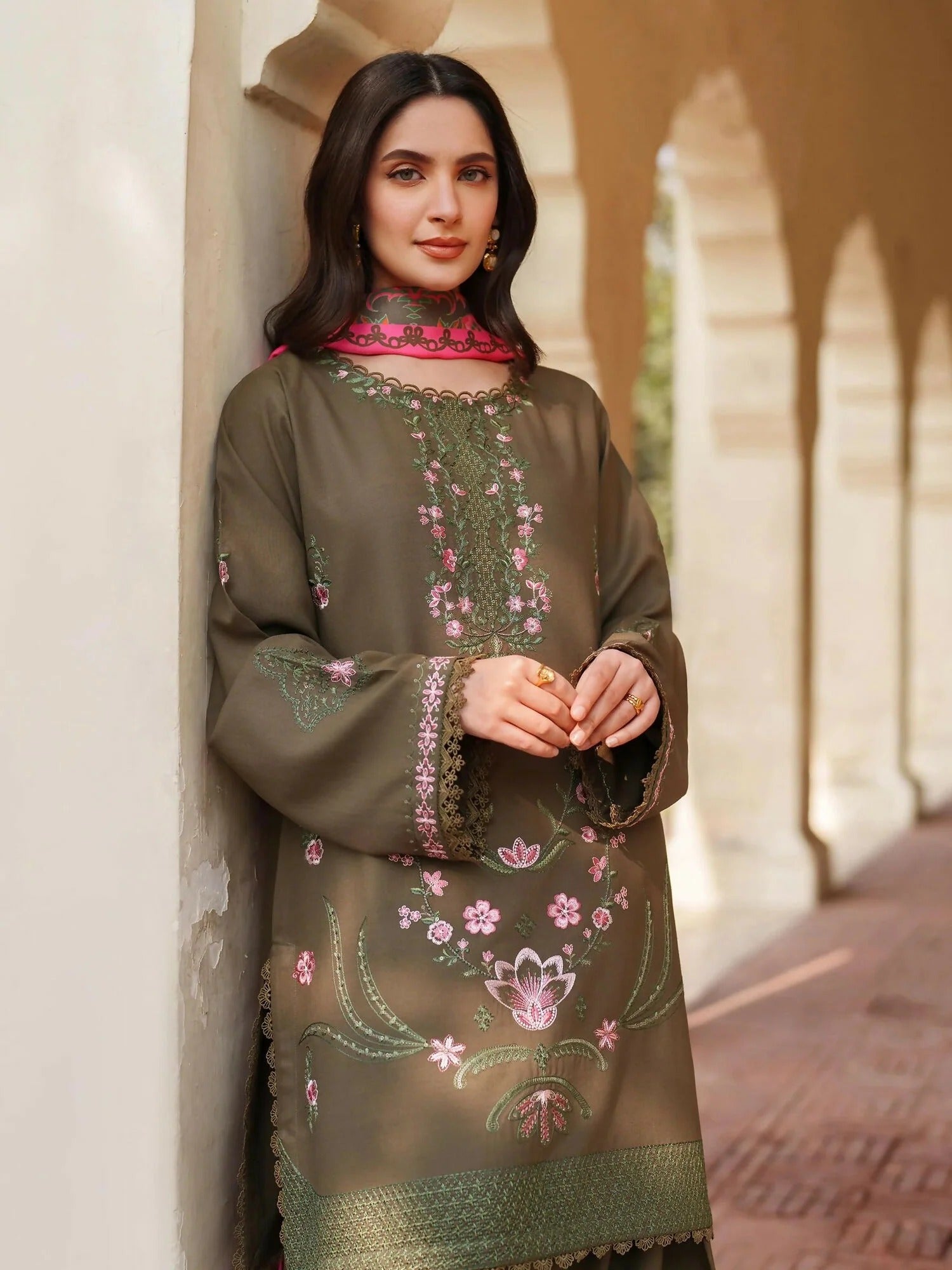 Panache Apparel Linen Embroidered Stitched Suit-Janna
