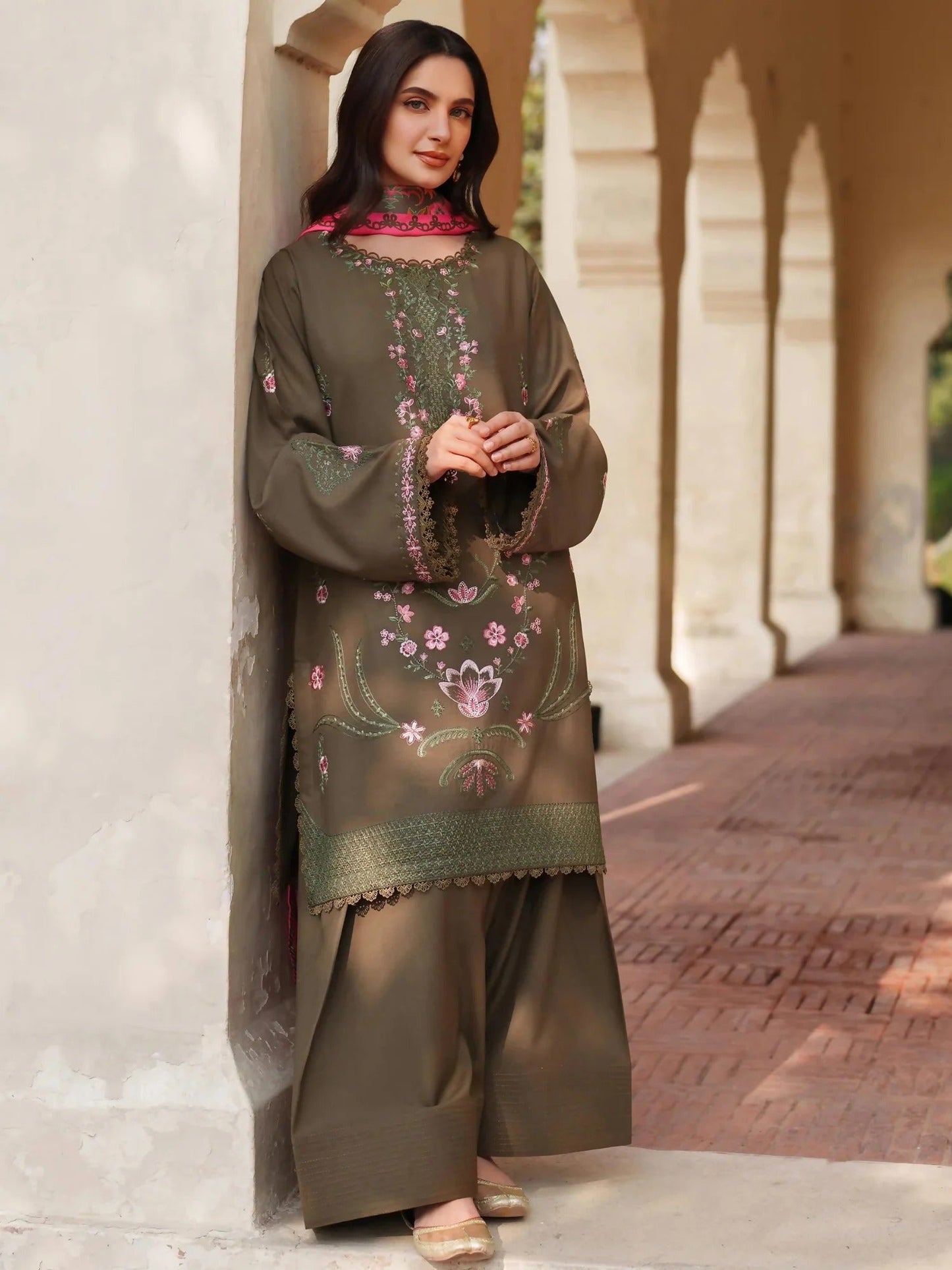 Panache Apparel Linen Embroidered Stitched Suit-Janna