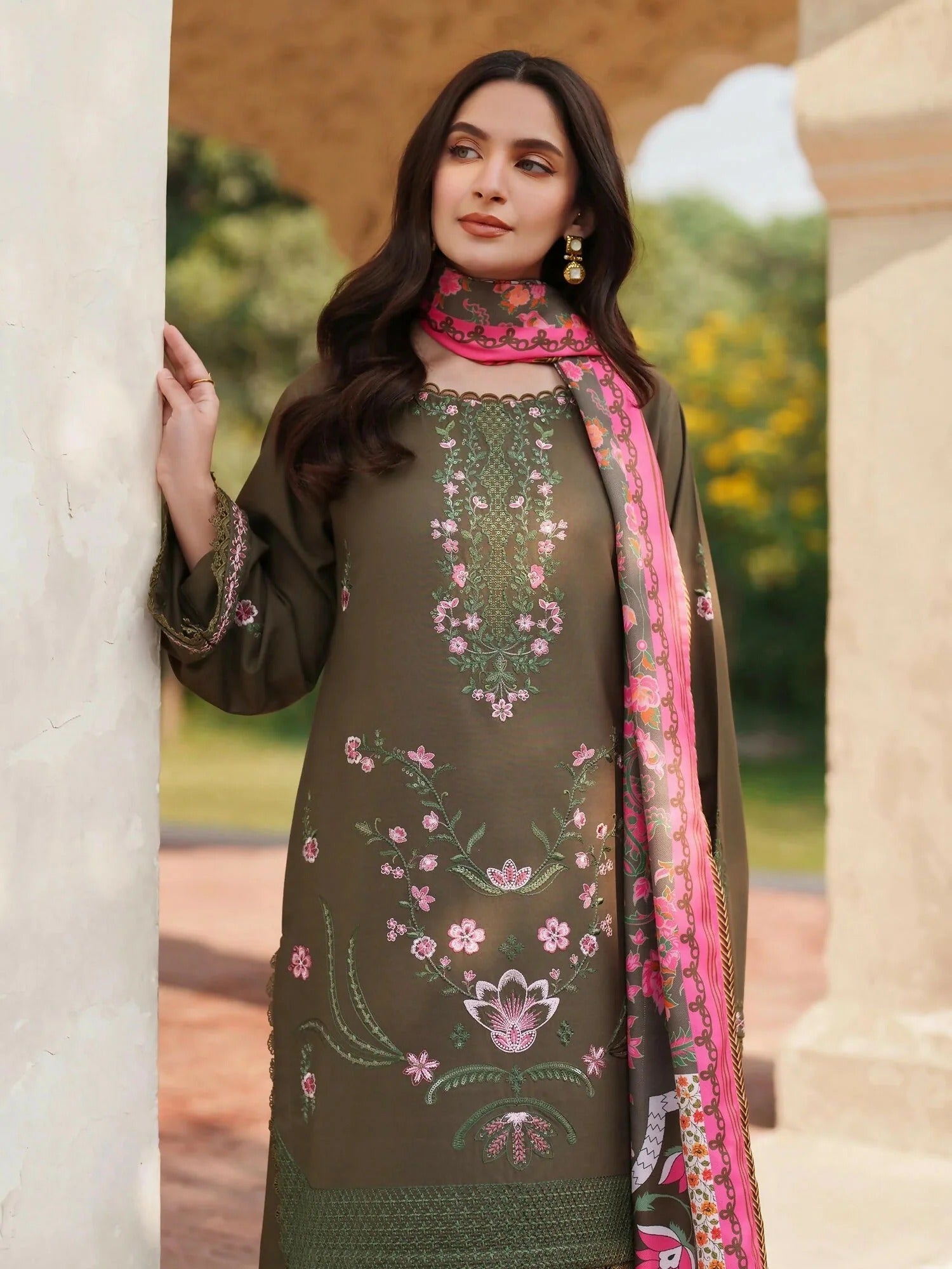 Panache Apparel Linen Embroidered Stitched Suit-Janna