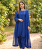 Savarna Silk Embroidered Stitched 3-Piece Suit-Blue