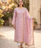 Savarna Khaadi Lawn Embroidered Stitched 3-Piece Suit-Pink
