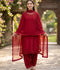 Savarna Silk Embroidered Stitched 3-Piece Suit-Maroon Red
