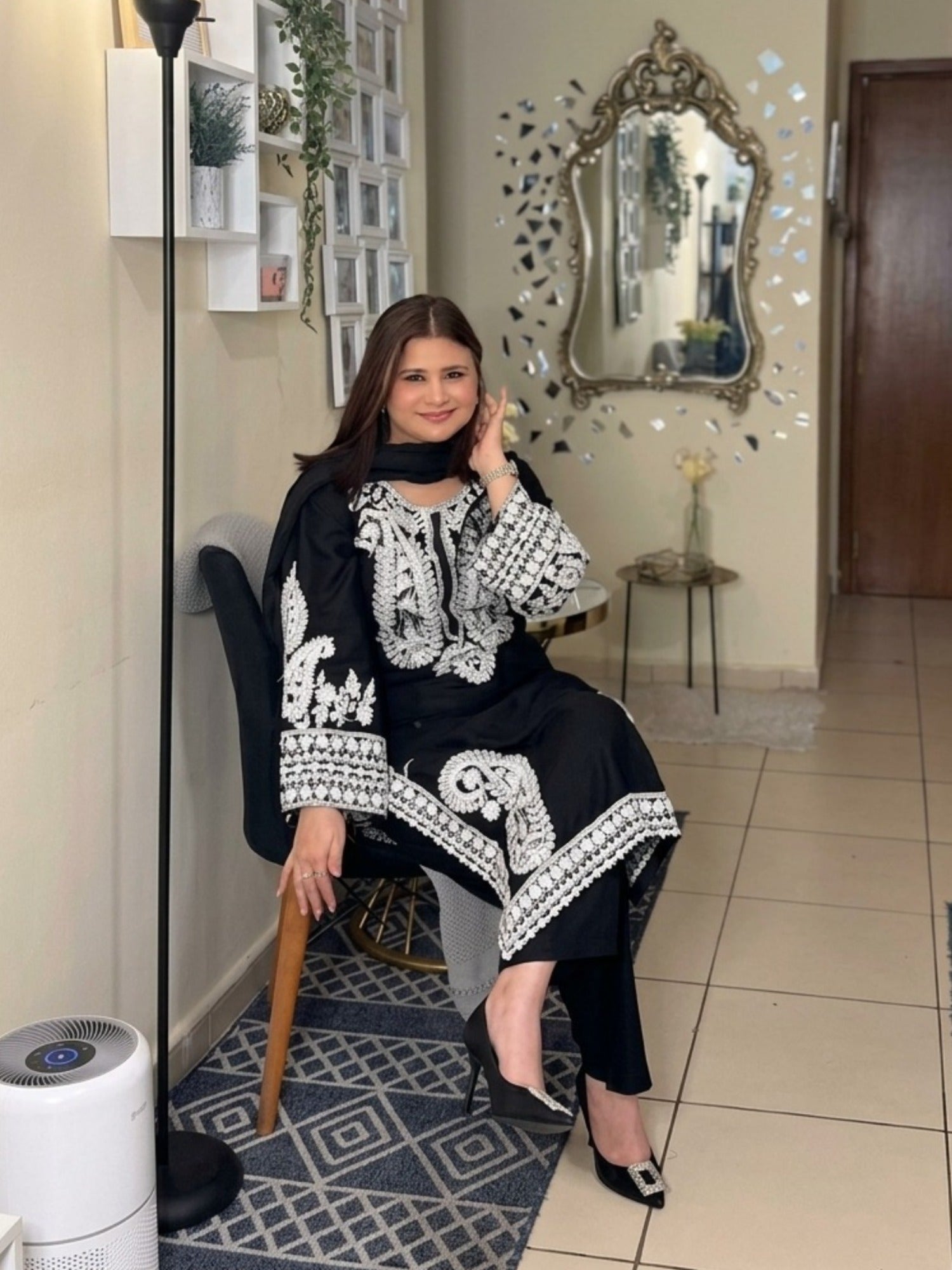 Tawakal Closet Linen Embroidered Stitched 3-Piece Suit-Alize Black