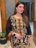 Black-Tawakal Closet linen Embroidered Stitched 3-Piece Suit-Meadow Grace