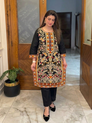 Black Tawakal Closet linen Embroidered Stitched 3 Piece Suit Meadow Grace