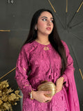 Pink-Savarna Silk Embroidered Stitched 3-Piece Suit-Pink