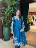 Savarna Silk Embroidered Stitched 3-Piece Suit Zinc Blue