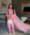 Savarna Silk Embroidered Stitched 3-Piece Suit-Pink