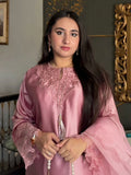 Pink Savarna Silk Embroidered Stitched 3-Piece Suit-Pink