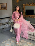 Pink Savarna Silk Embroidered Stitched 3-Piece Suit-Pink
