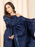 Zeephire Dhanak Embroidered Stitched 3-Piece Suit-Navy Azurita