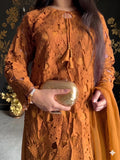 Yellow Savarna Silk Embroidered Stitched 3-Piece Suit-Yellow Mustard