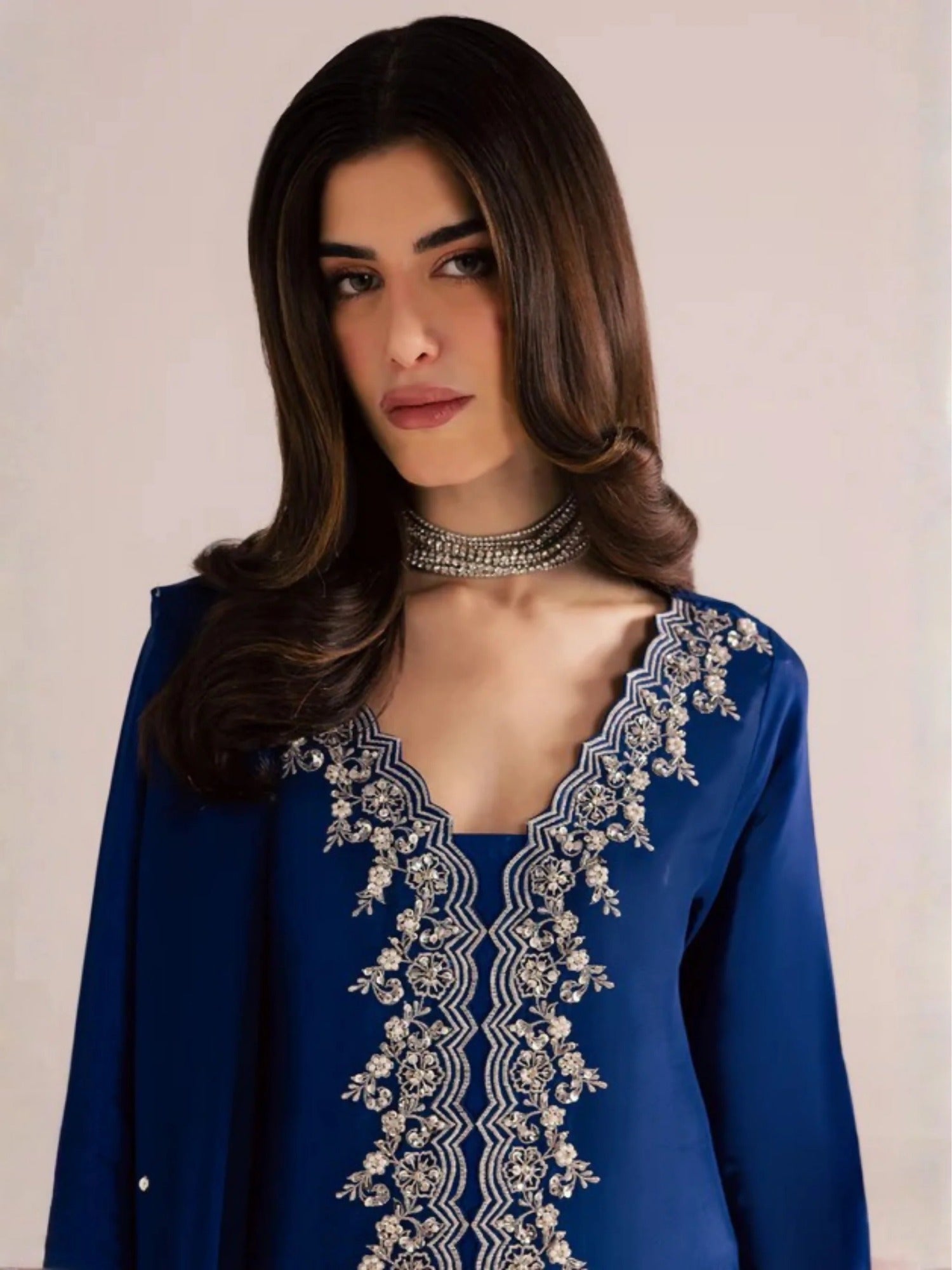 Allure By IH Silver Night Tussel Silk Embroidered Stitched 3-Piece Suit-Crowne