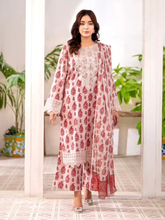 MAK Fashion Lawn Embroidered Stitched 3-Piece Suit-Ruby Rouge