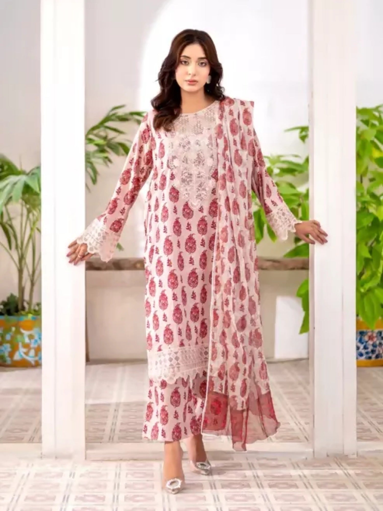 MAK Fashion Lawn Embroidered Stitched 3-Piece Suit-Ruby Rouge