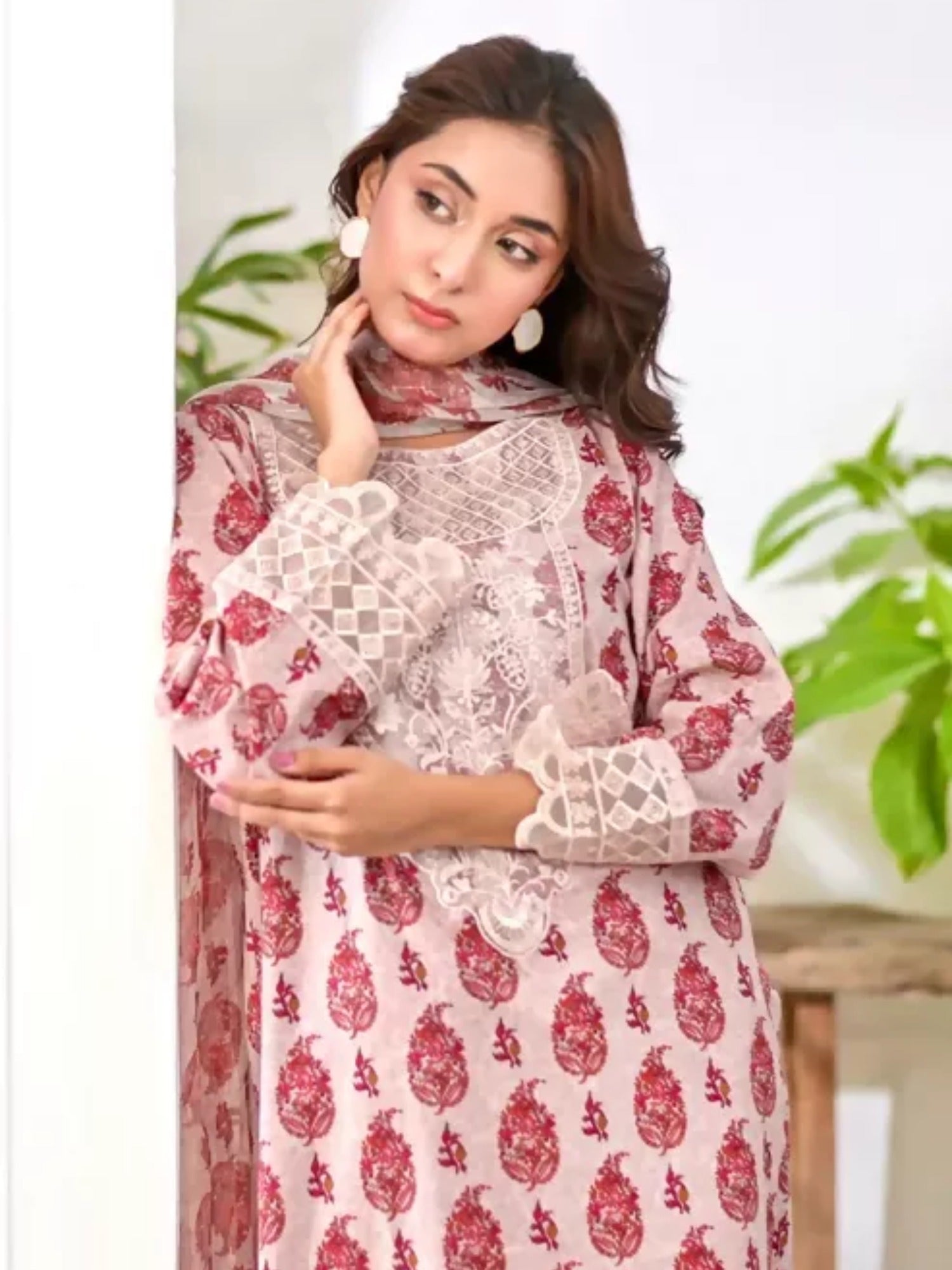 MAK Fashion Lawn Embroidered Stitched 3-Piece Suit-Ruby Rouge