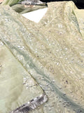 Savarna Khaadi Lawn Embroidered Stitched 3-Piece Suit-Mint Green