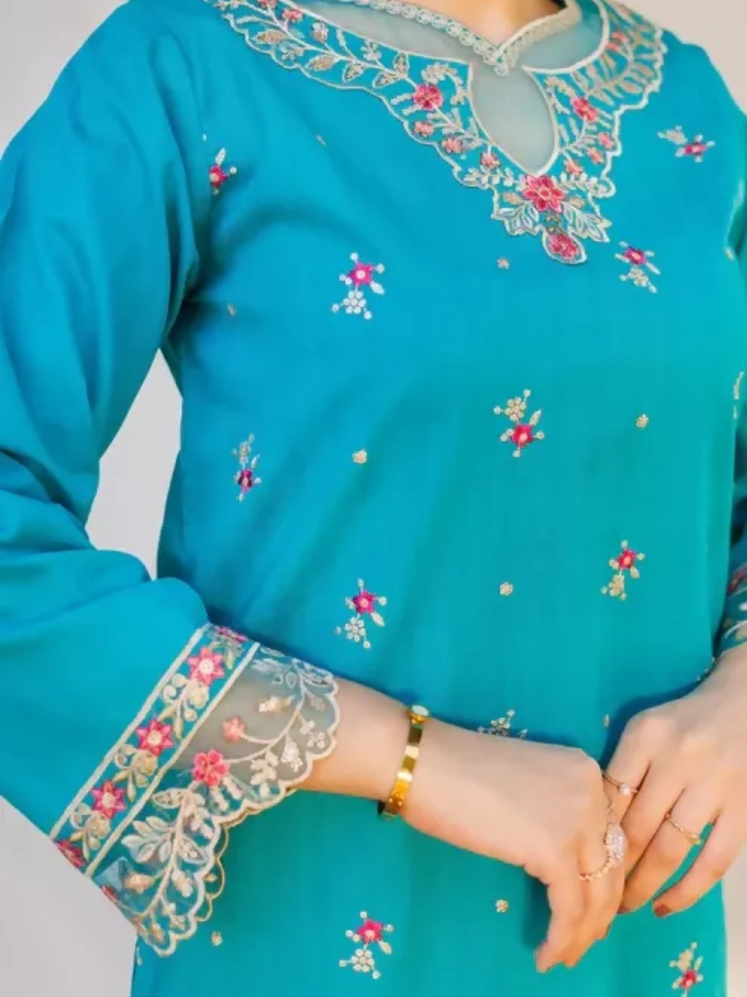 MAK Fashion Dobby Lawn Embroidered Co-Ord Set-Crimson