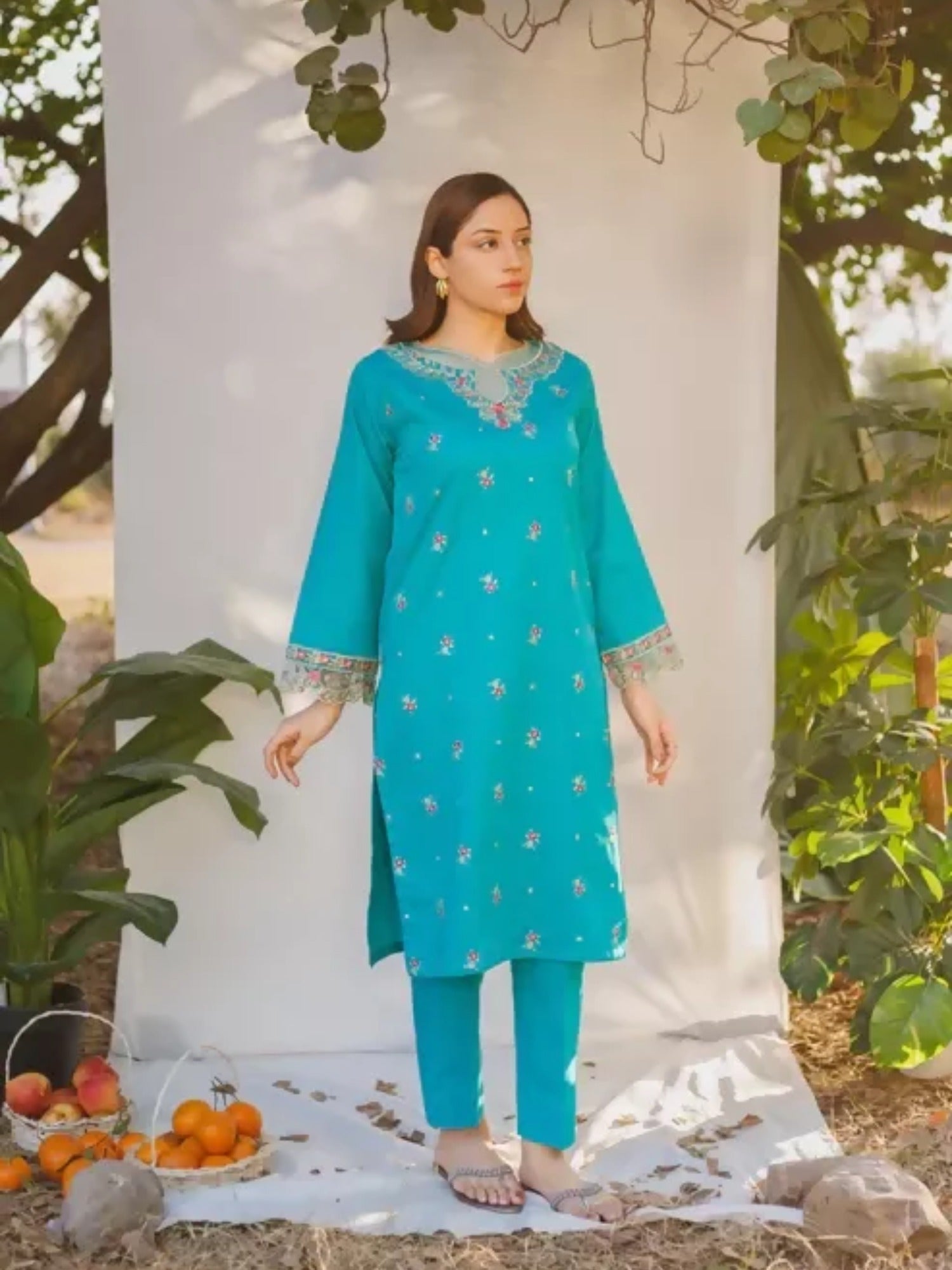 MAK Fashion Dobby Lawn Embroidered Co-Ord Set-Crimson