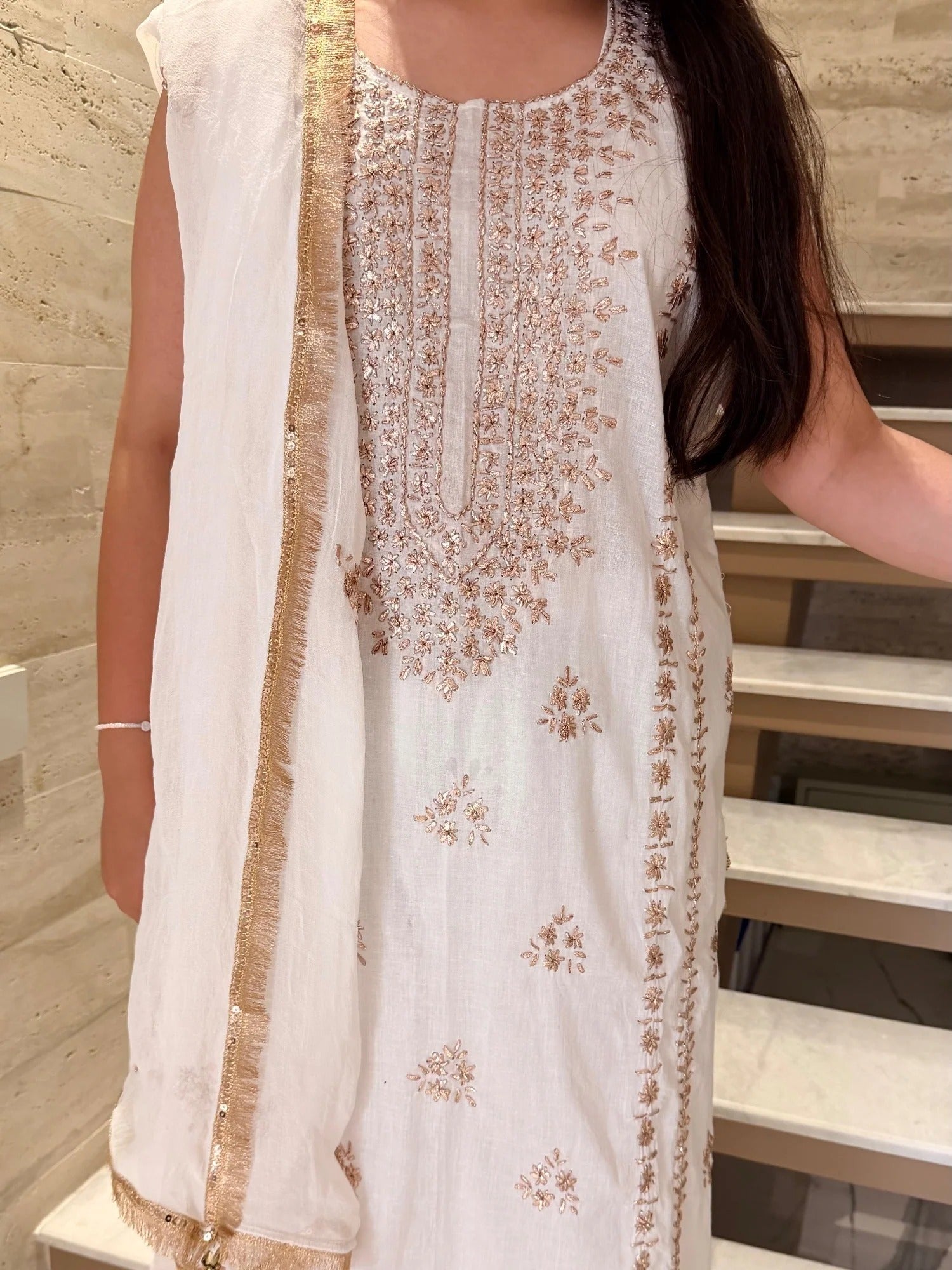 White Savarna Cotton Embroidered Stitched 3-Piece Suit-White
