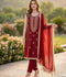 Savarna Cotton Embroidered Stitched 3-Piece Suit-Maroon Red