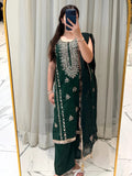 Green Savarna Cotton Embroidered Stitched 3-Piece Suit-Emerald Green