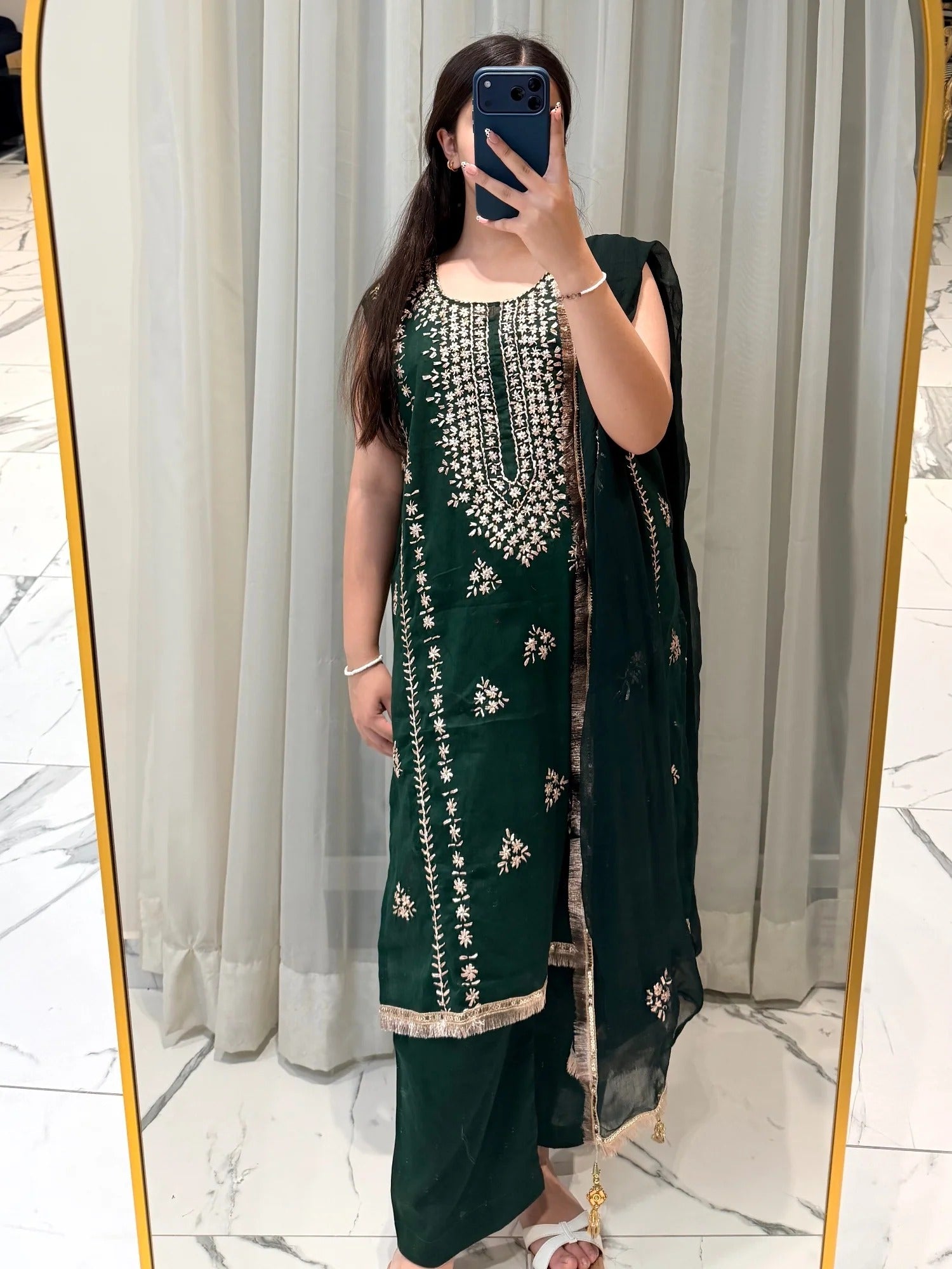 Green Savarna Cotton Embroidered Stitched 3-Piece Suit-Emerald Green