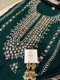 Green Savarna Cotton Embroidered Stitched 3-Piece Suit-Emerald Green