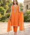 Savarna Cotton Embroidered Stitched 3-Piece Suit-Orange