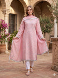 Pink White Savarna Khaadi Lawn Embroidered Stitched 3-Piece Suit-Pink