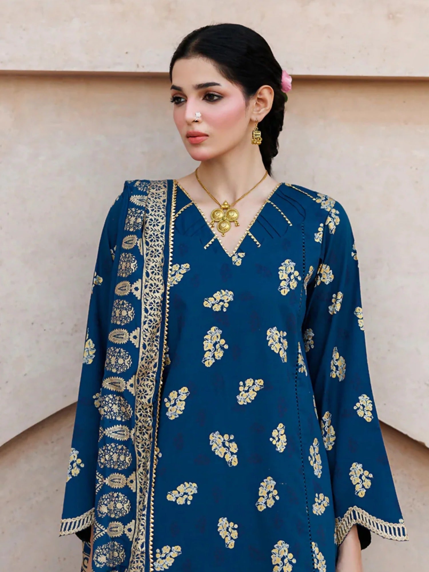 Blue Panache Apparel Noor Mahal Cotton Printed Stitched Suit-Dilafza