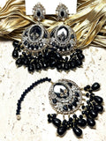 Orya Jewellery Maang Tikka Earrings Set-Black S8