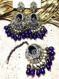 Orya Jewellery Maang Tikka Earrings Set-Purple S9