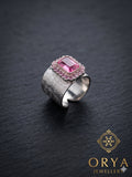 Orya Jewellery Adjustable Engraved Silver Ring-Pink