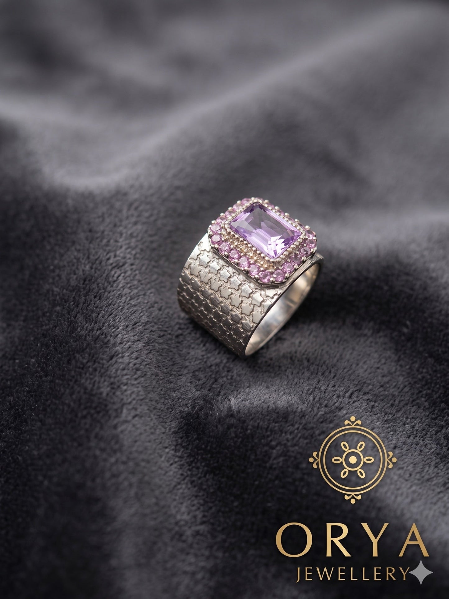 Orya Jewellery Adjustable Engraved Silver Ring-Purple