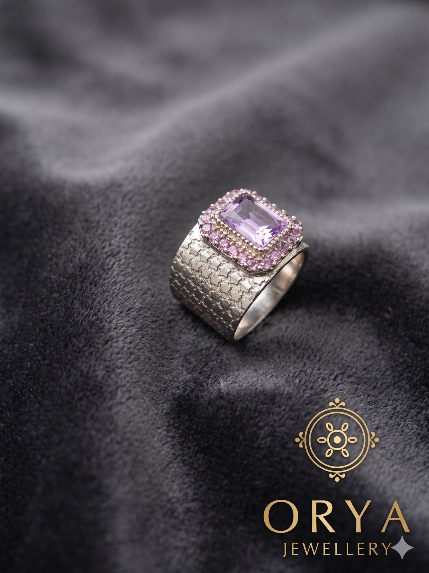 Orya Jewellery Adjustable Engraved Silver Ring-Purple