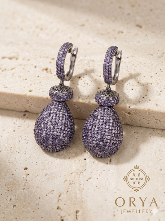Orya Jewellery Zircon Drop Earrings-Purple